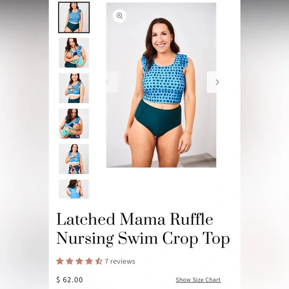 Black Latched Mama Nursing Swim Crop Top - Picture 1 of 4